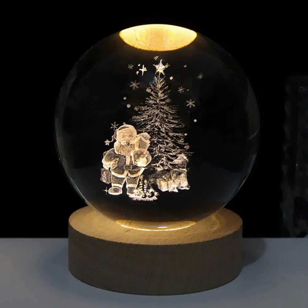 StellaGlow – Lámpara de Bola 3D Kristallen con Grabados Celestiales y Luz Cálida