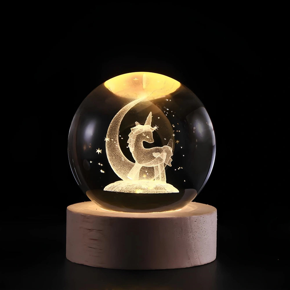 StellaGlow – Lámpara de Bola 3D Kristallen con Grabados Celestiales y Luz Cálida