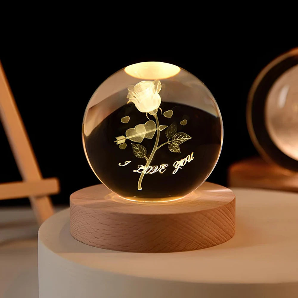 StellaGlow – Lámpara de Bola 3D Kristallen con Grabados Celestiales y Luz Cálida