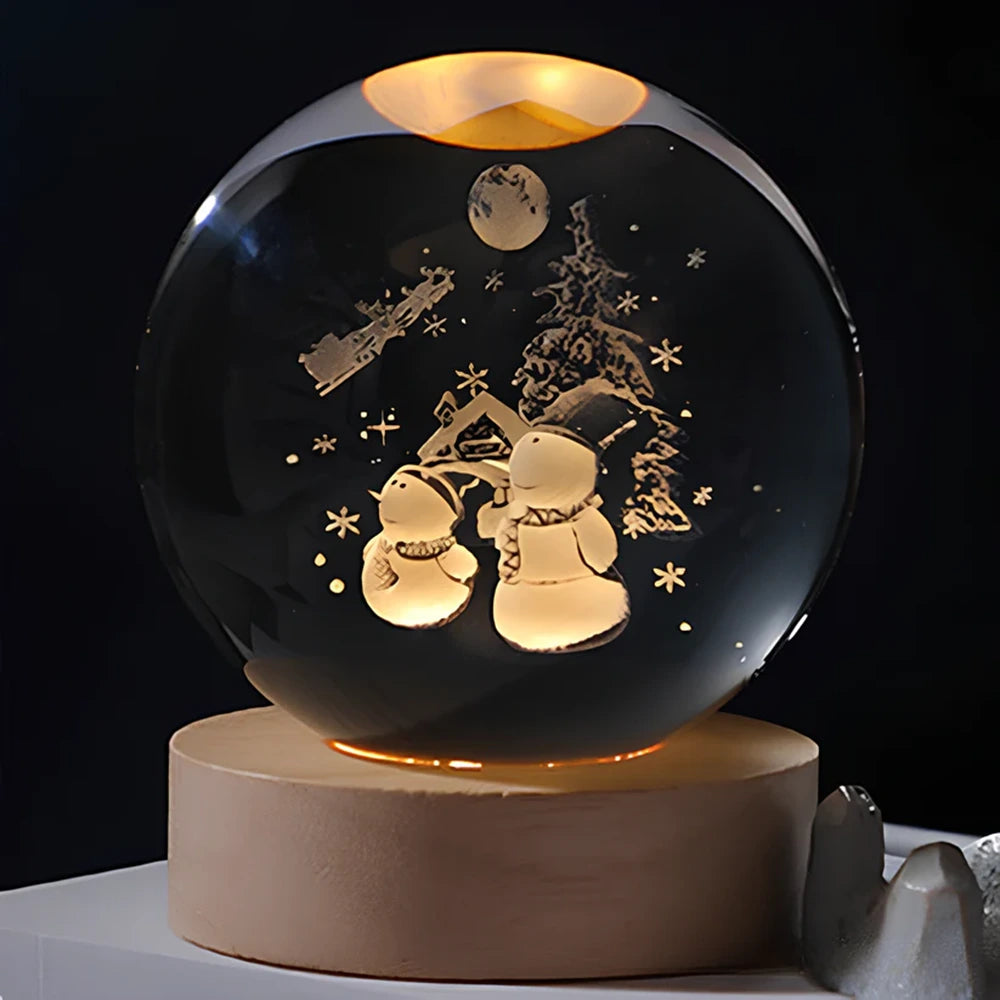 StellaGlow – Lámpara de Bola 3D Kristallen con Grabados Celestiales y Luz Cálida