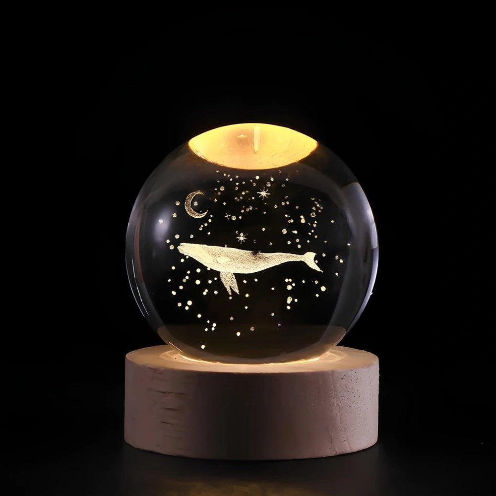 StellaGlow – Lámpara de Bola 3D Kristallen con Grabados Celestiales y Luz Cálida