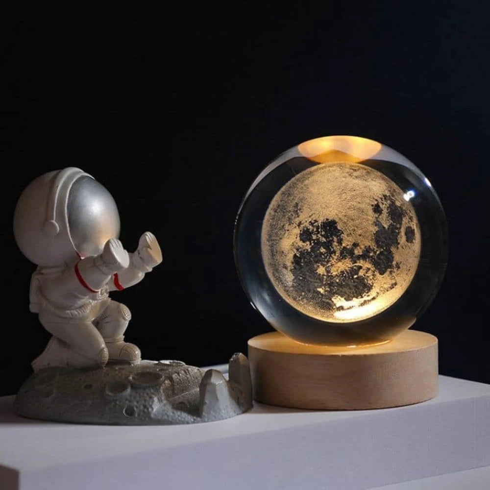 StellaGlow – Lámpara de Bola 3D Kristallen con Grabados Celestiales y Luz Cálida