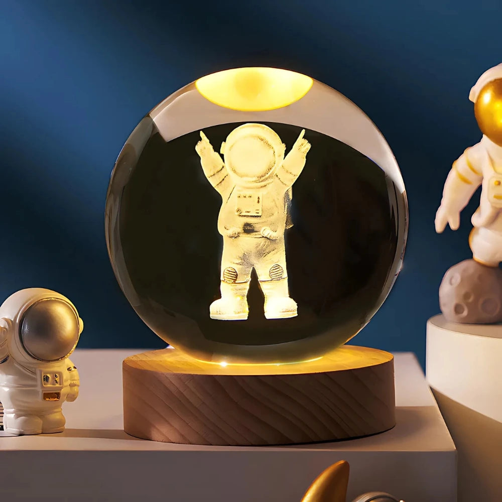 StellaGlow – Lámpara de Bola 3D Kristallen con Grabados Celestiales y Luz Cálida