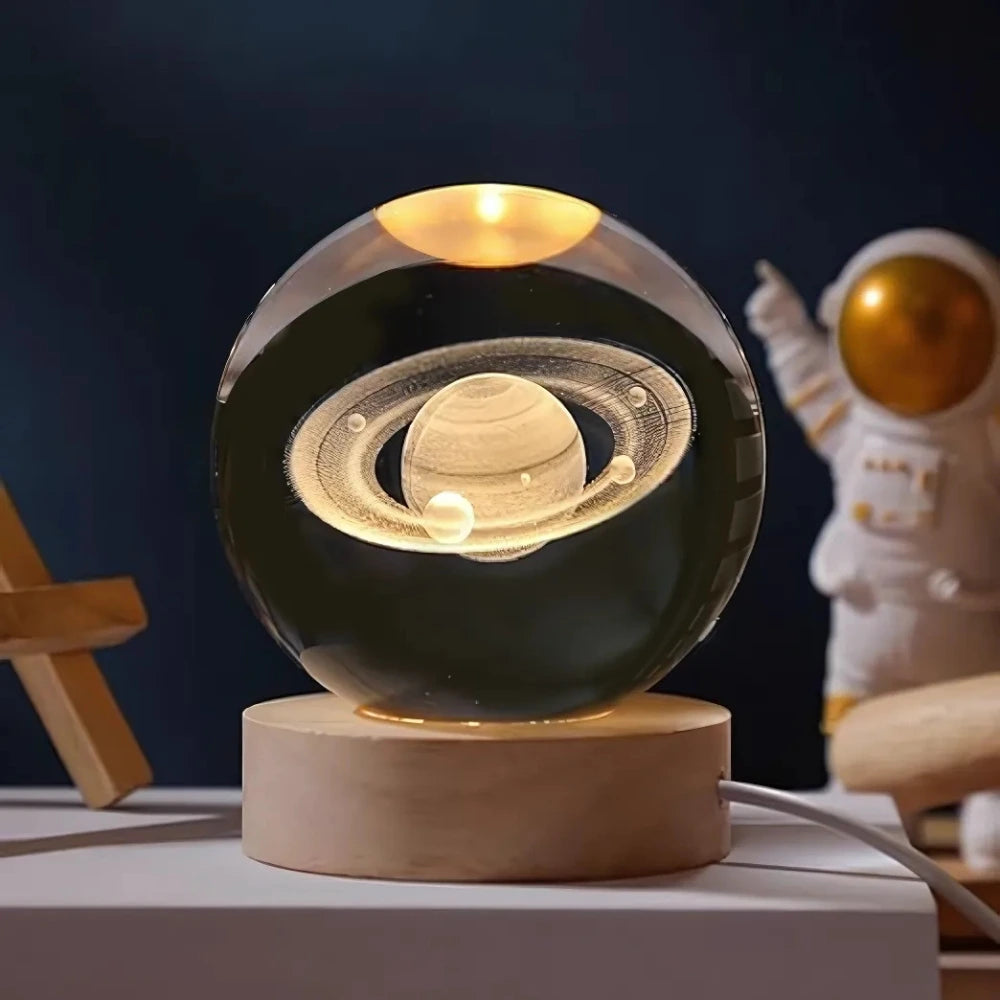 StellaGlow – Lámpara de Bola 3D Kristallen con Grabados Celestiales y Luz Cálida