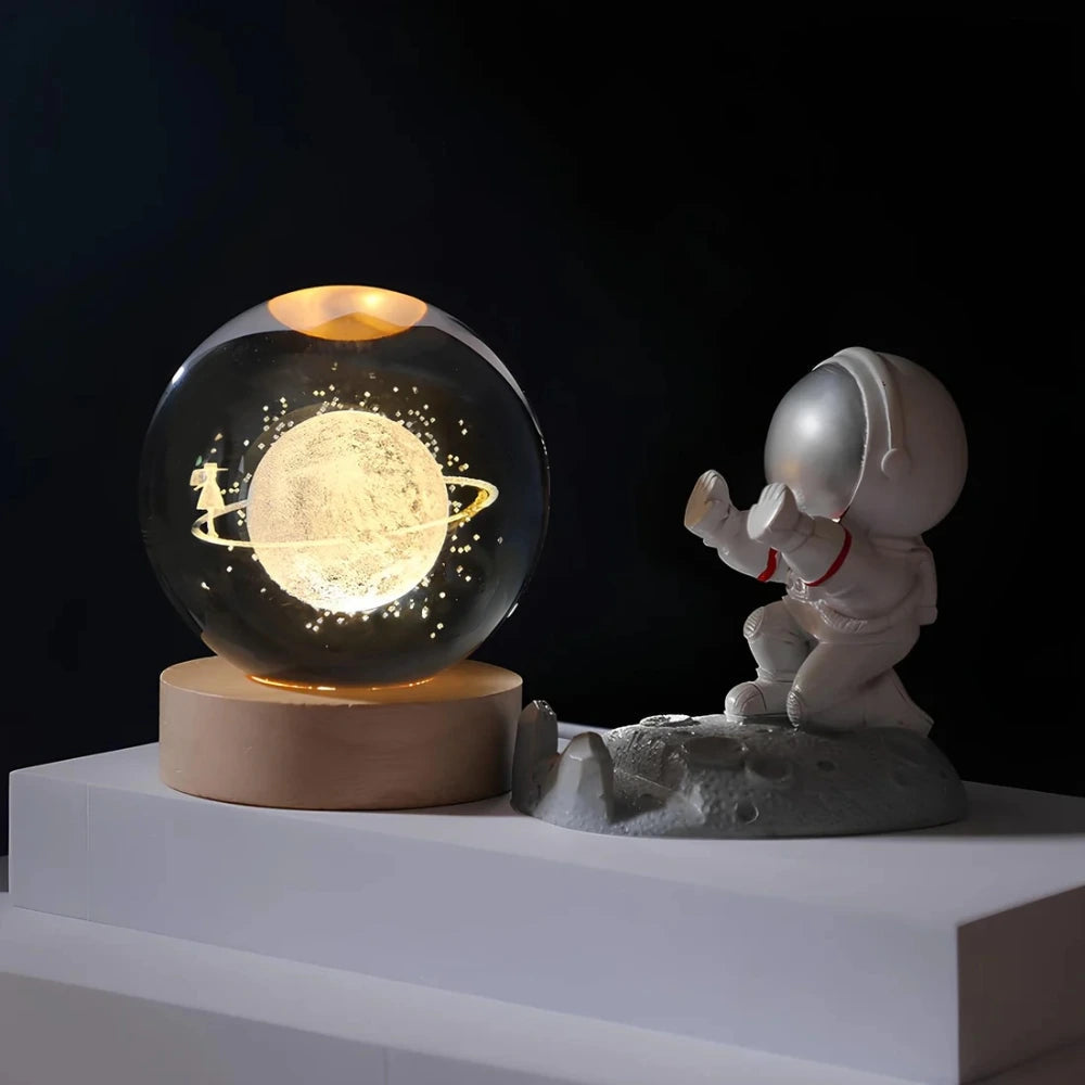StellaGlow – Lámpara de Bola 3D Kristallen con Grabados Celestiales y Luz Cálida