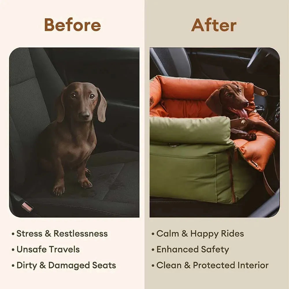 Luxe Kunstleren Hondenautostoel & Reismand met Veiligheidsriemen – Waterbestendig Verhoogd Bed voor Kleine en Middelgrote Honden | Sansoti 2