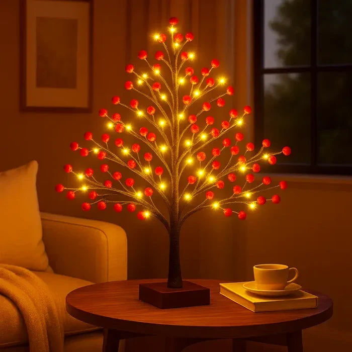 Holly Berry Tabletop Tree Lamp – Berry-Covered Branches with Warm Fairy Lights Tevako