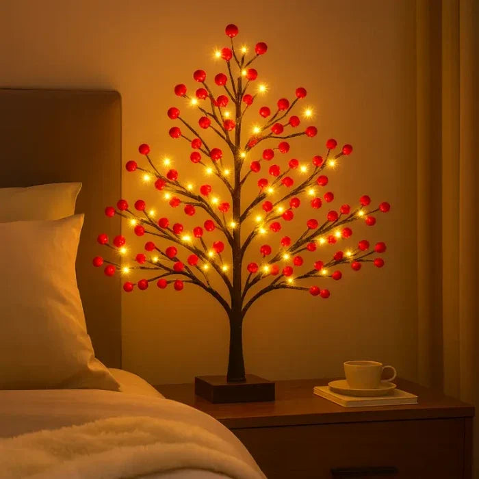 Holly Berry Tabletop Tree Lamp – Berry-Covered Branches with Warm Fairy Lights Tevako