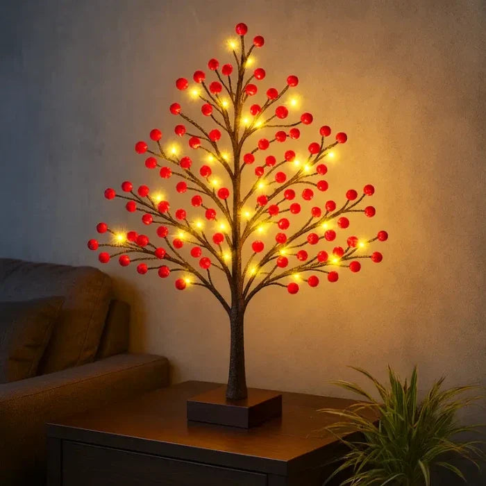 Holly Berry Tabletop Tree Lamp – Berry-Covered Branches with Warm Fairy Lights Tevako