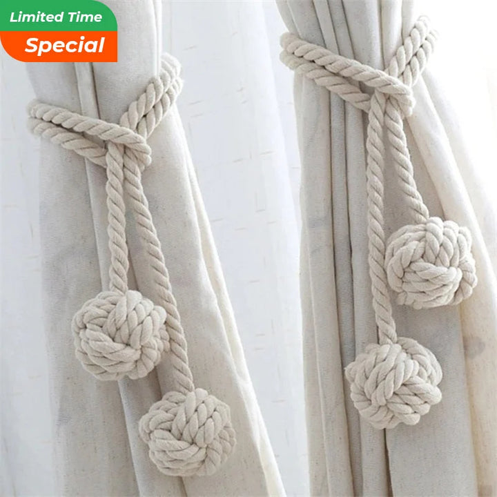 Macramé Gordijnhouders met Houten Stok – Handgeweven Katoenen Tie Backs voor Natuurlijke Boho Stijl | Sansoti 2