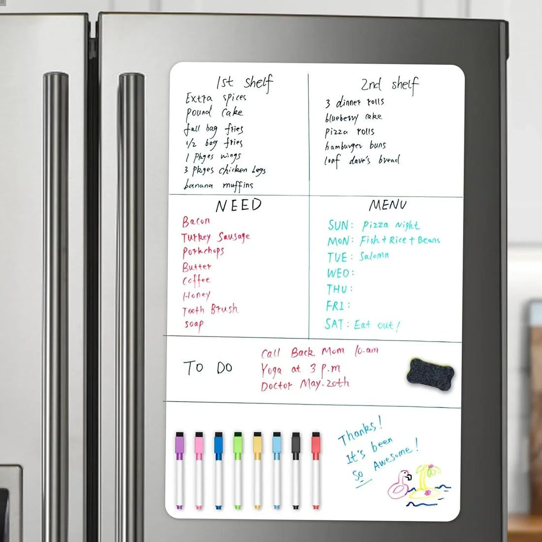 Magnetisch whiteboard A2 formaat met 8 markers en gum voor koelkast en kantoor 0