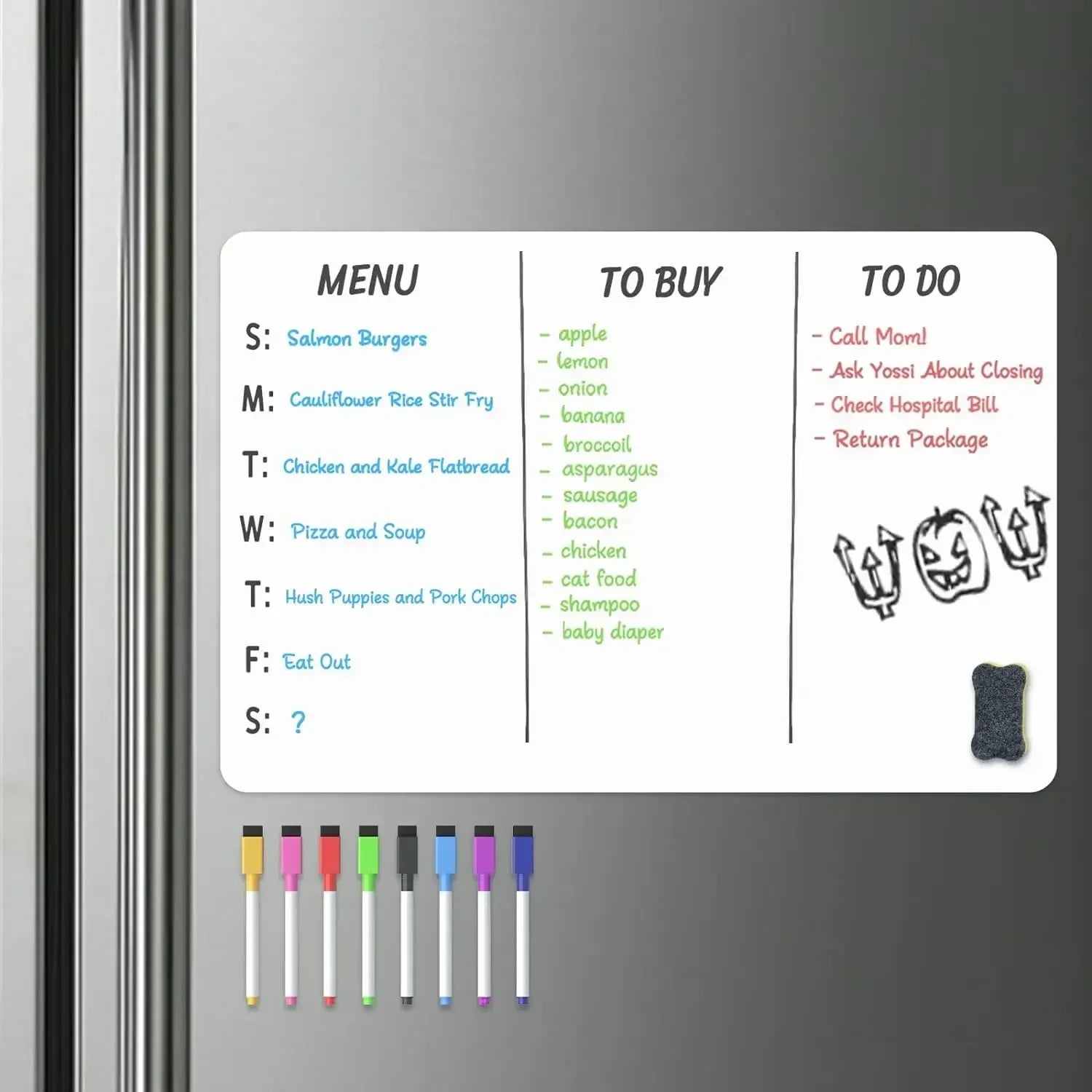 Magnetisch whiteboard A2 formaat met 8 markers en gum voor koelkast en kantoor 2