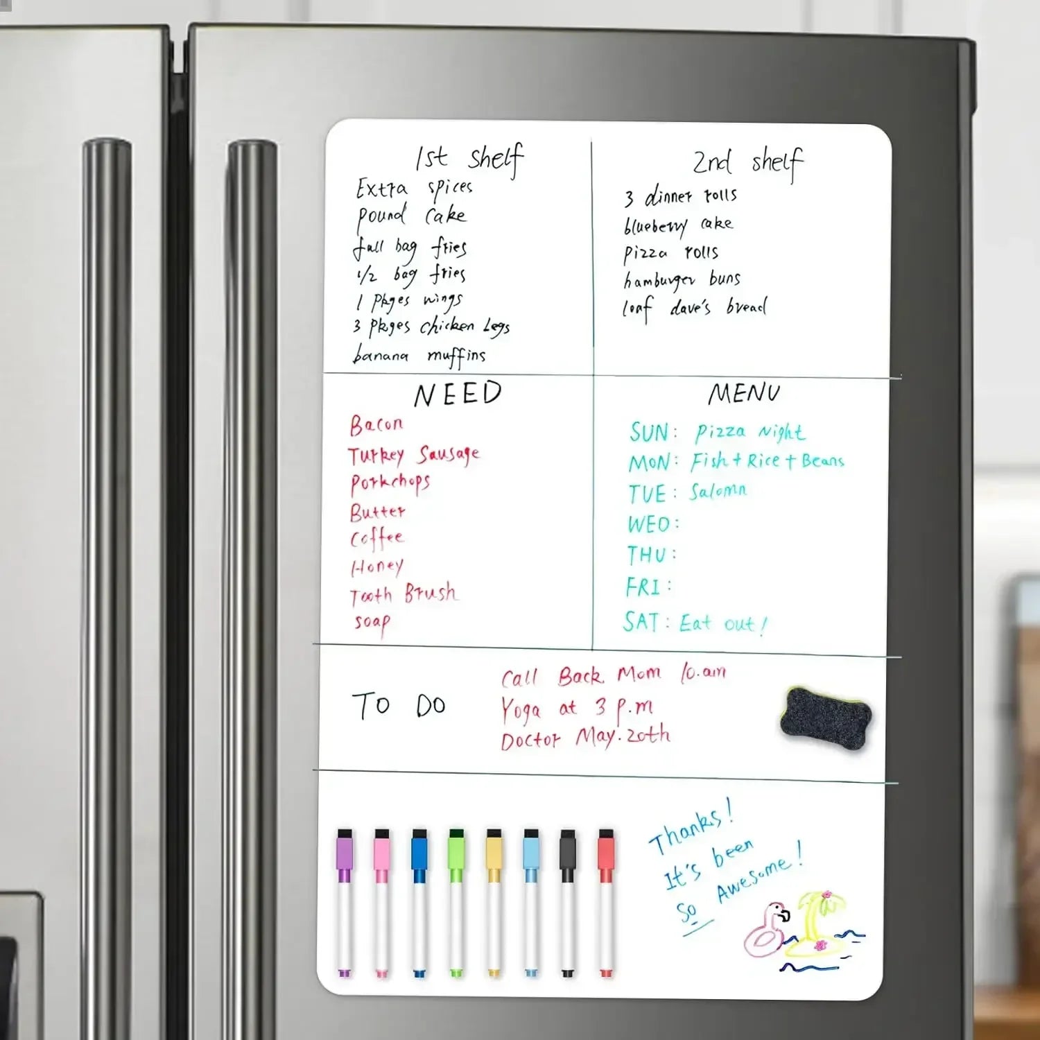 Magnetisch whiteboard A2 formaat met 8 markers en gum voor koelkast en kantoor 6