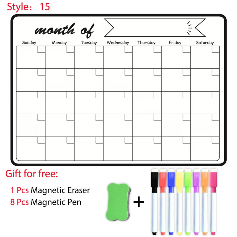 Magnetische A3 Planner – Droog Uitwisbaar Whiteboard met 8 Markers en Gum voor Maand- en Weekplanning 10