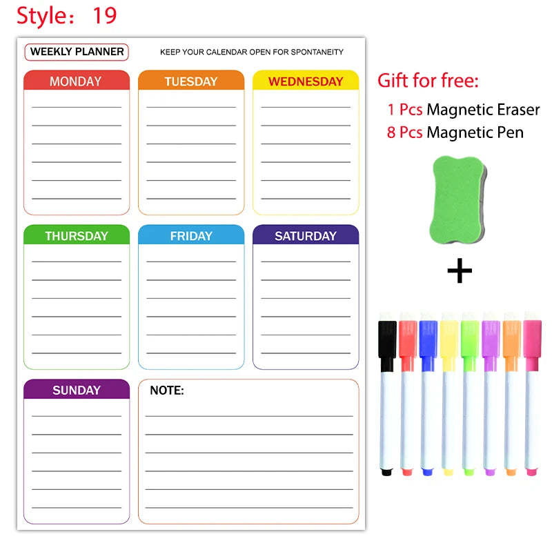 Magnetische A3 Planner – Droog Uitwisbaar Whiteboard met 8 Markers en Gum voor Maand- en Weekplanning 11