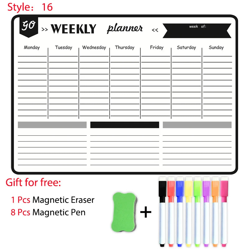Magnetische A3 Planner – Droog Uitwisbaar Whiteboard met 8 Markers en Gum voor Maand- en Weekplanning 13