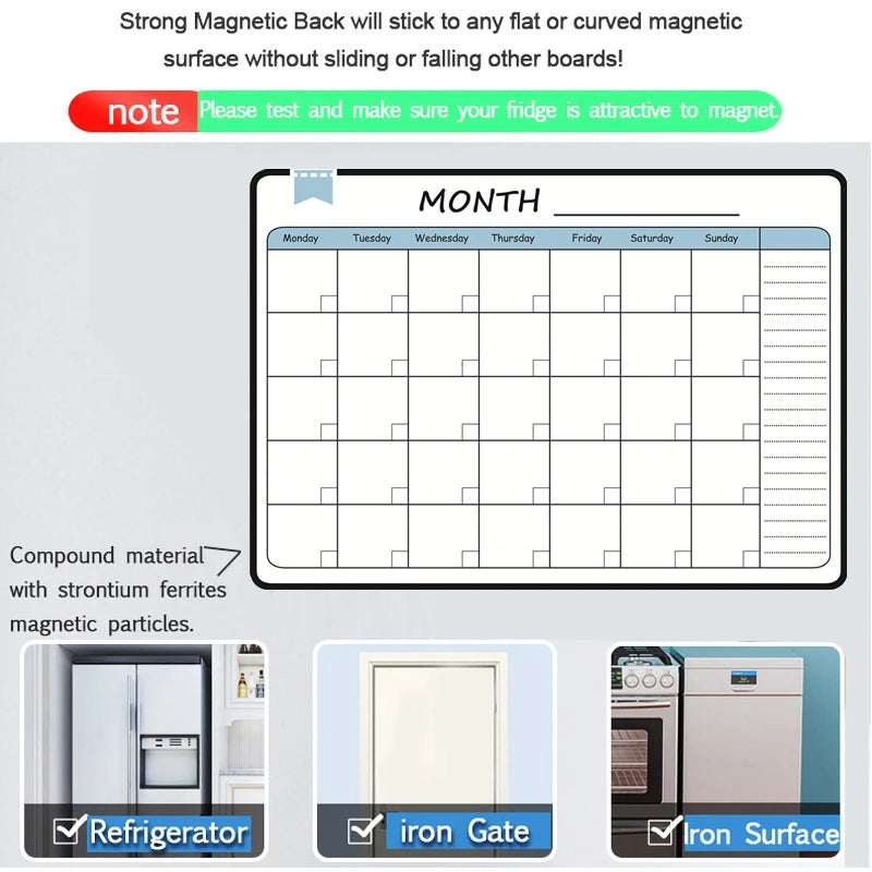 Magnetische A3 Planner – Droog Uitwisbaar Whiteboard met 8 Markers en Gum voor Maand- en Weekplanning 2