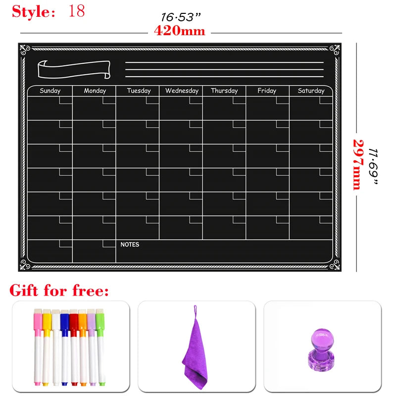 Magnetische A3 Planner – Droog Uitwisbaar Whiteboard met 8 Markers en Gum voor Maand- en Weekplanning 7