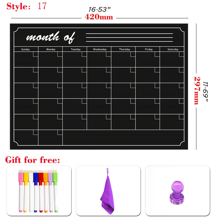 Magnetische A3 Planner – Droog Uitwisbaar Whiteboard met 8 Markers en Gum voor Maand- en Weekplanning 9