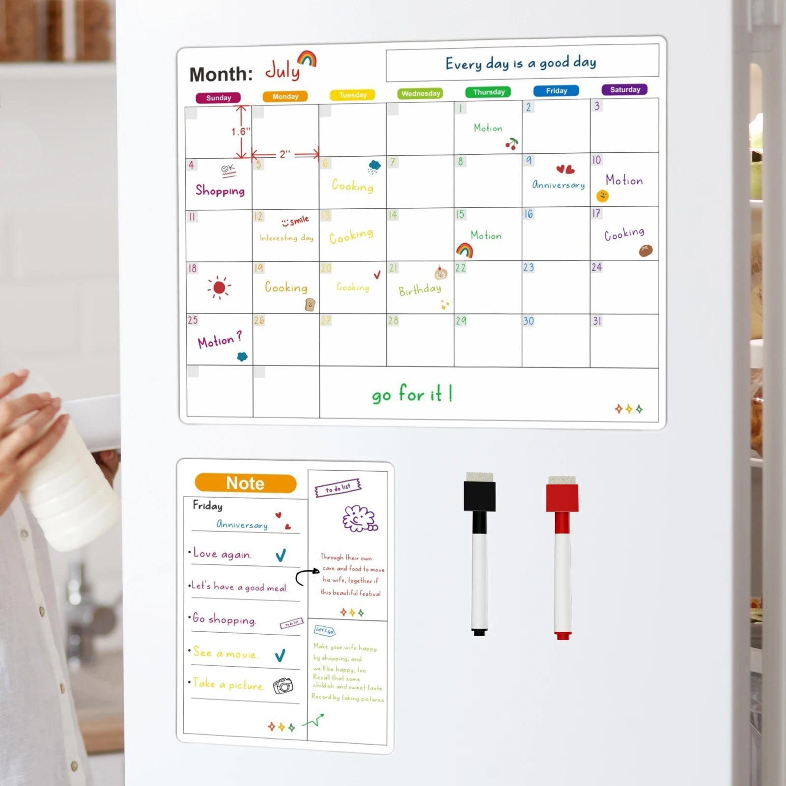 Magnetische Kalender voor Koelkast – Droog Uitwisbaar Whiteboard met Pen voor Planning 0