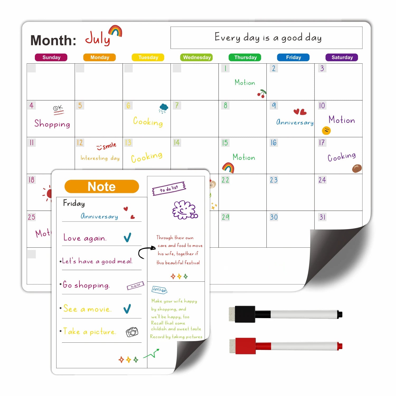 Magnetische Kalender voor Koelkast – Droog Uitwisbaar Whiteboard met Pen voor Planning 1