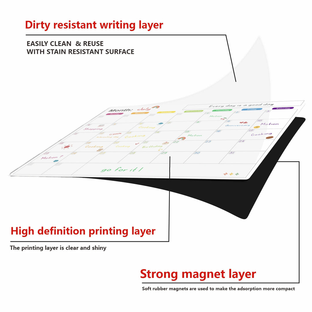 Magnetische Kalender voor Koelkast – Droog Uitwisbaar Whiteboard met Pen voor Planning 2