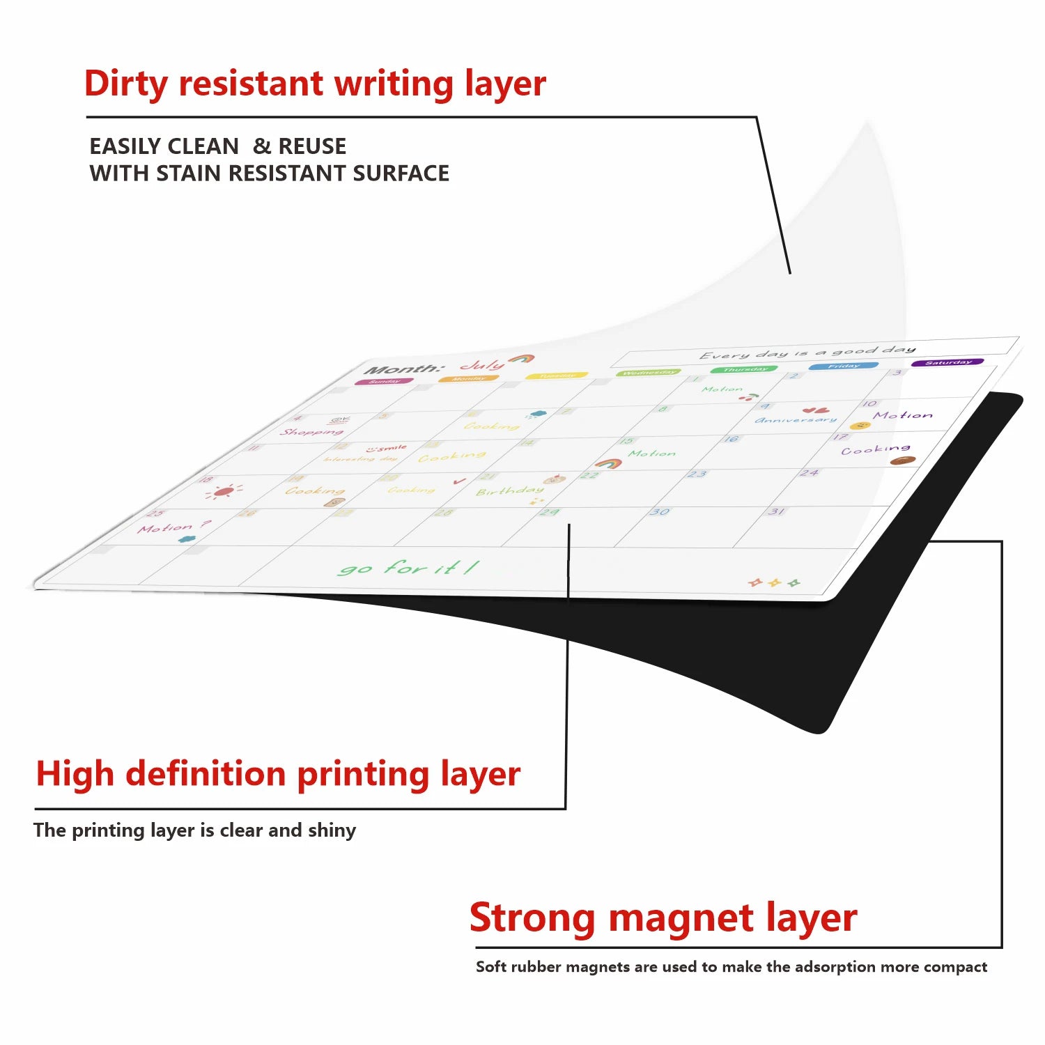Magnetische Kalender voor Koelkast – Droog Uitwisbaar Whiteboard met Pen voor Planning 2