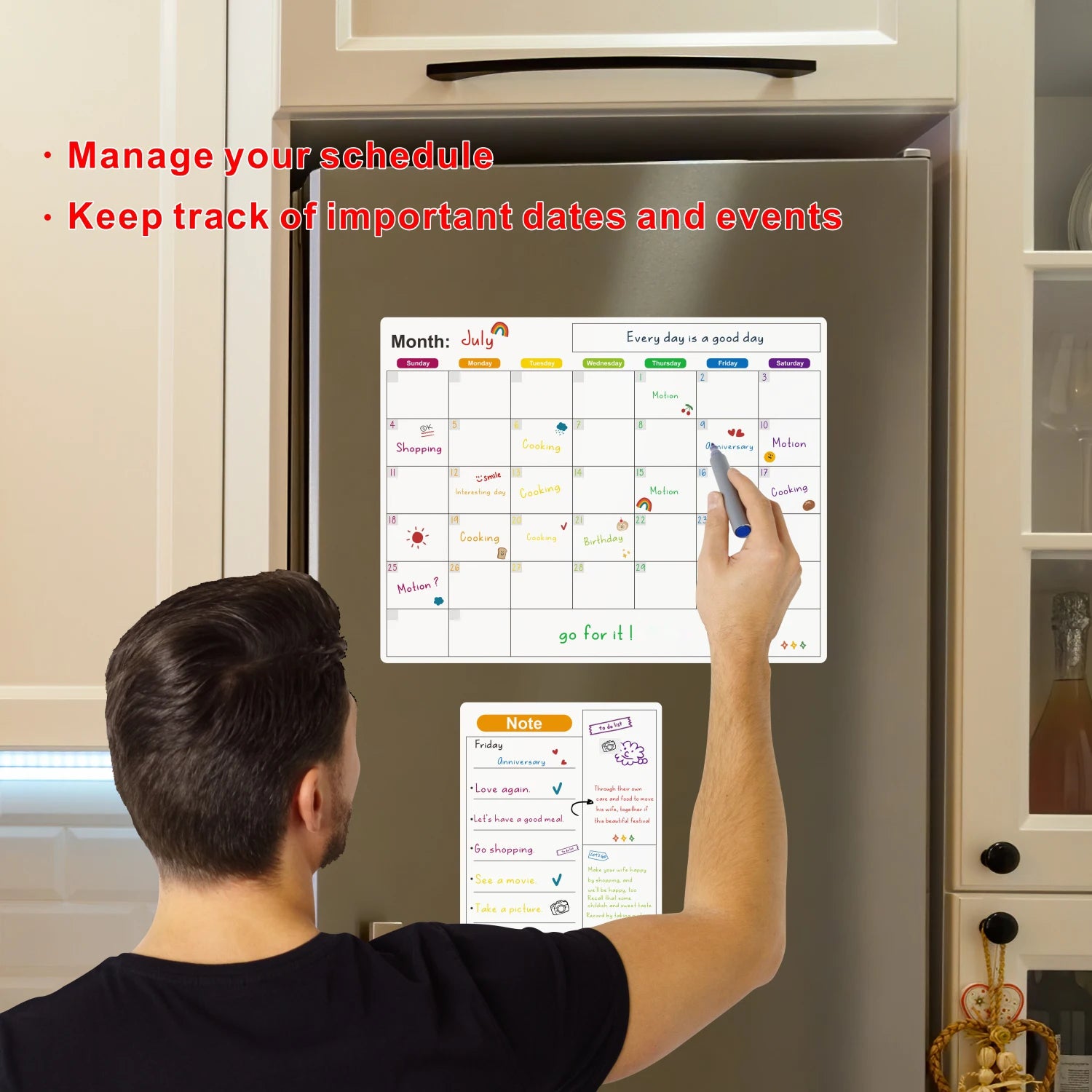 Magnetische Kalender voor Koelkast – Droog Uitwisbaar Whiteboard met Pen voor Planning 3