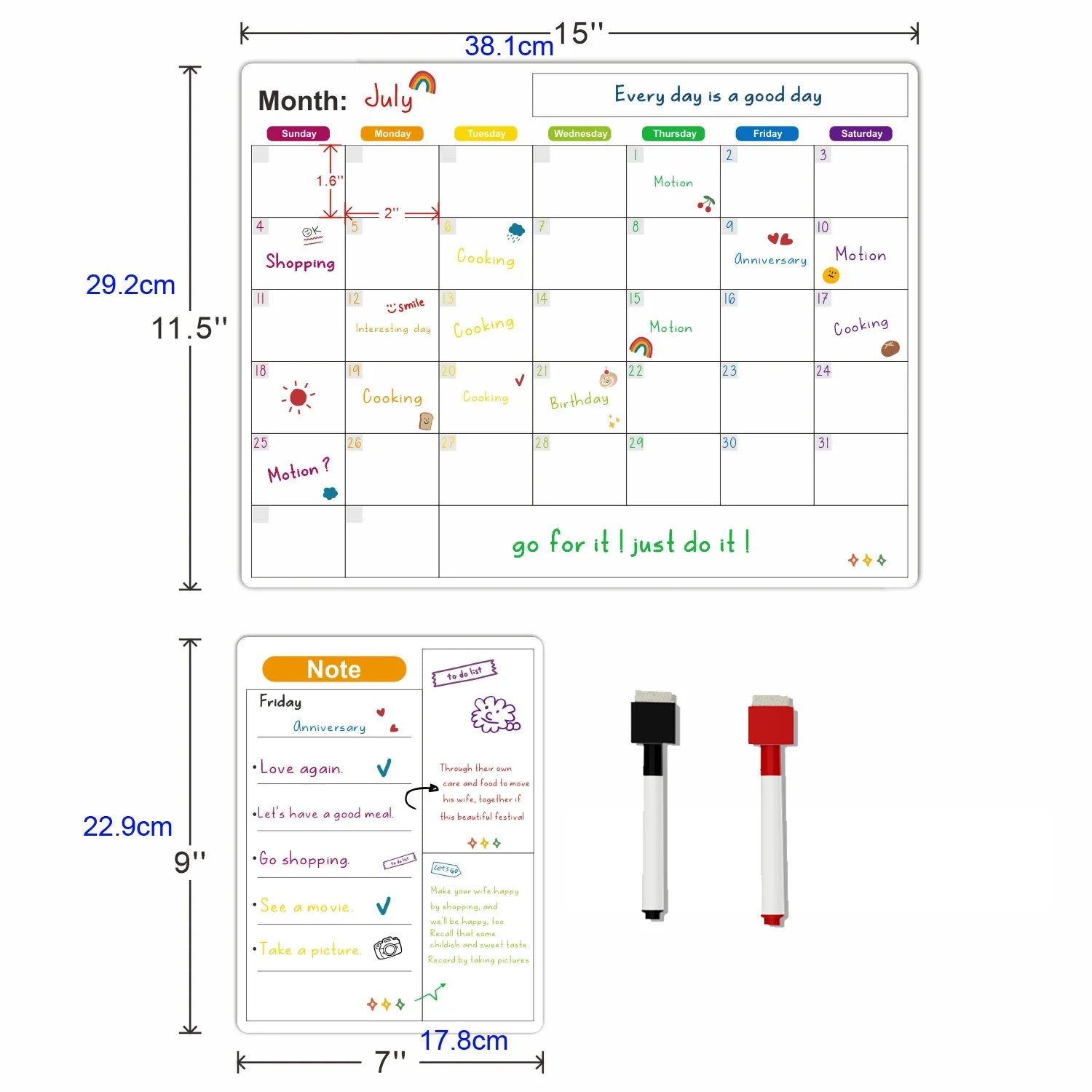 Magnetische Kalender voor Koelkast – Droog Uitwisbaar Whiteboard met Pen voor Planning 6
