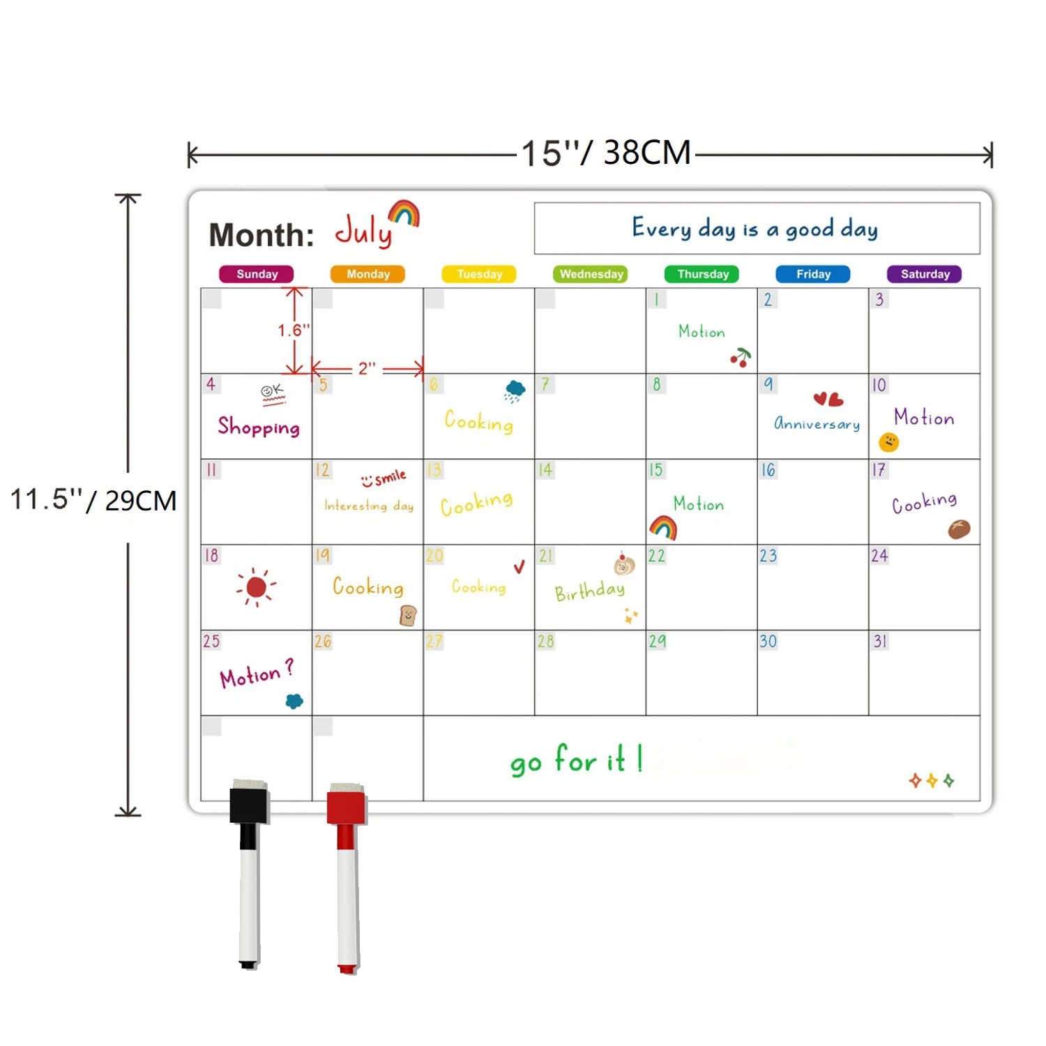 Magnetische Kalender voor Koelkast – Droog Uitwisbaar Whiteboard met Pen voor Planning 7