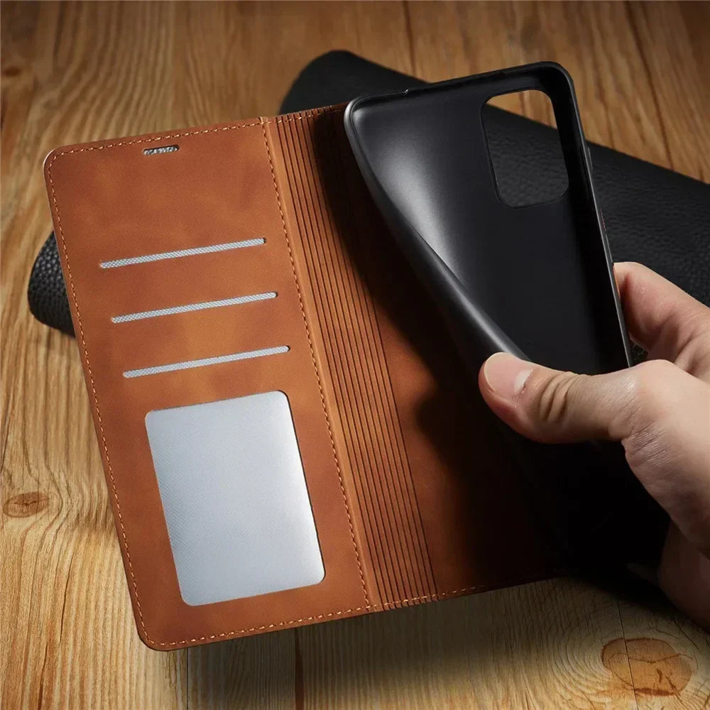 Magnetische Lederen Telefoonhoes Samsung – Stijlvolle Bescherming met Flip-Cover en Kaarthouder | Sansoti 3