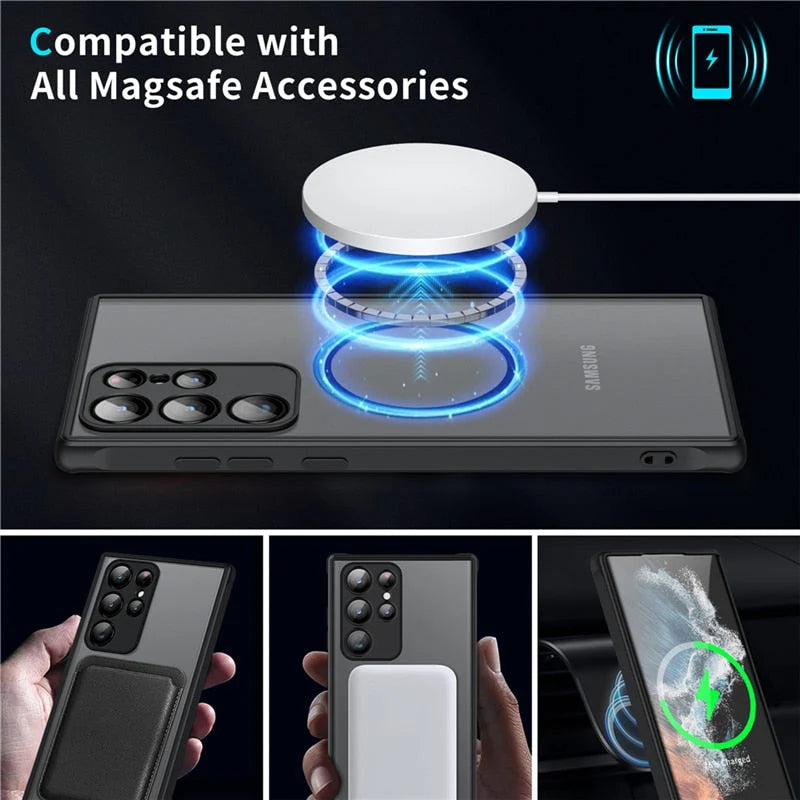 Magnetische Schokbestendige Smartphone Hoes - Transparant Beschermend Hoesje met Metalen Frame - Voor Samsung Galaxy Serie | Sansoti 4
