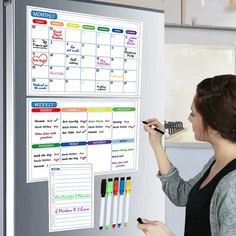 Magnetische whiteboard kalender voor koelkast met maand- en weekplanner 0