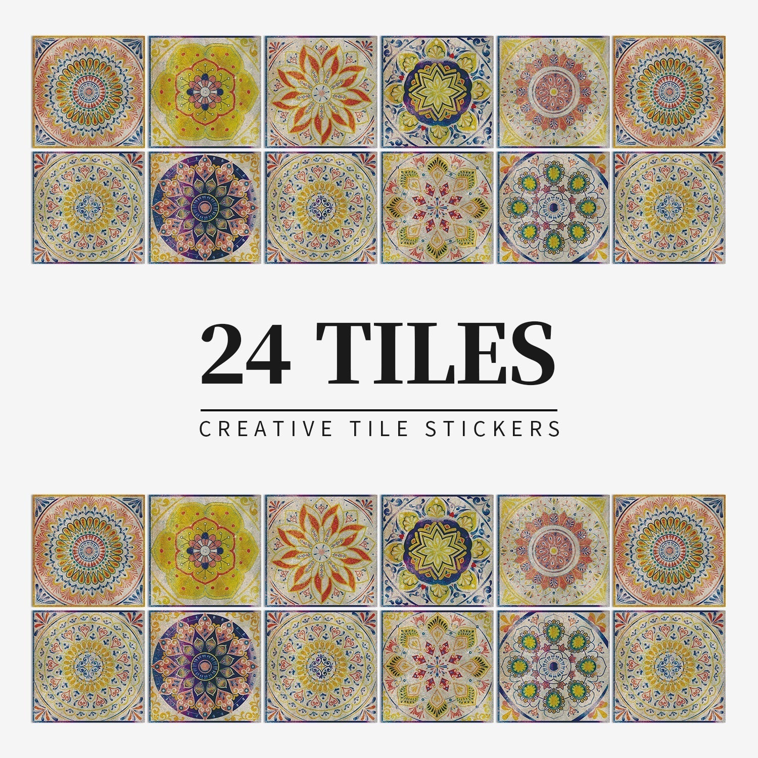 MandalaPatch | 24 Mandala Tegel Stickers - Europese Stijl, Peel & Stick, Waterdicht Vinyl Muur- & Vloerstickers 11