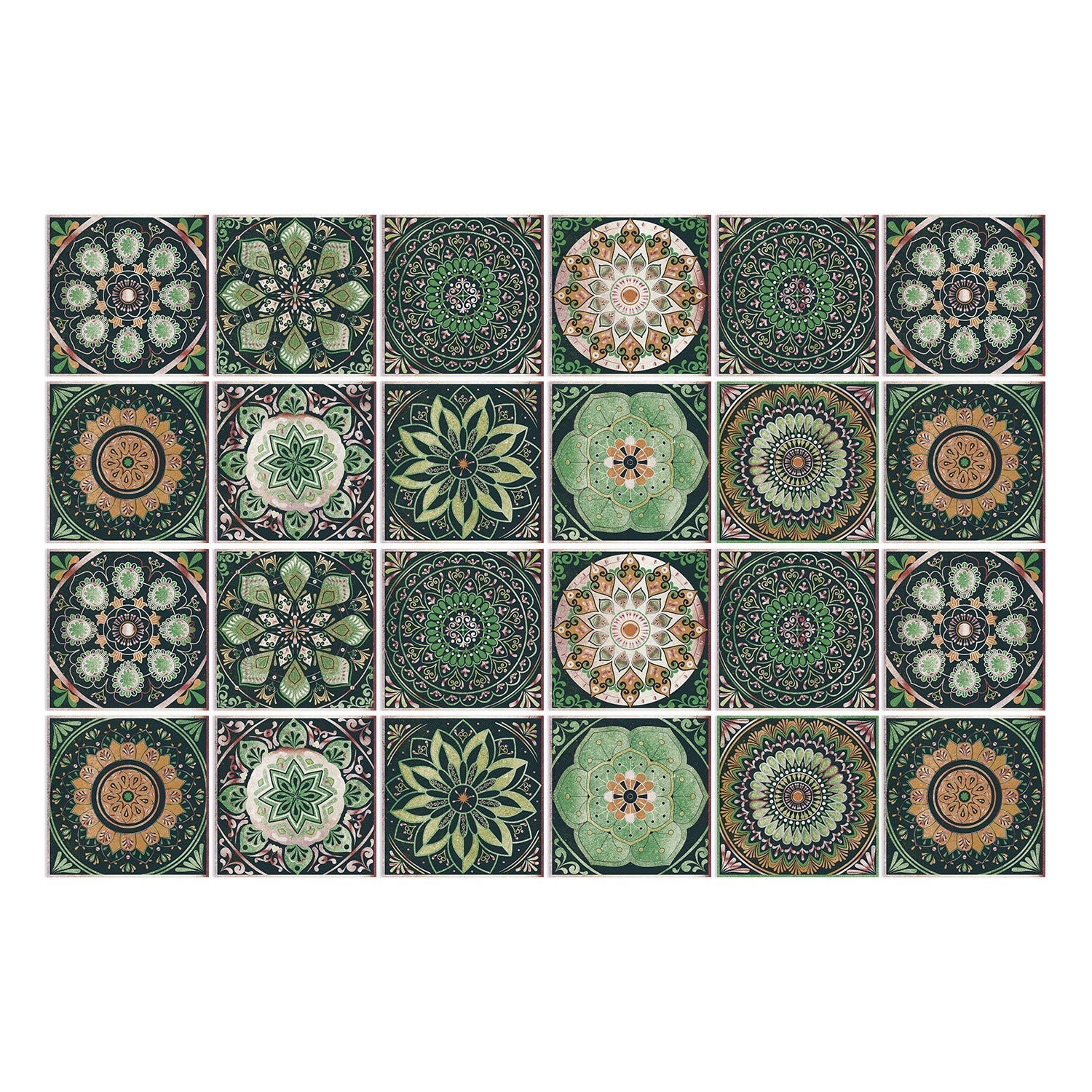 MandalaPatch | 24 Mandala Tegel Stickers - Europese Stijl, Peel & Stick, Waterdicht Vinyl Muur- & Vloerstickers 4