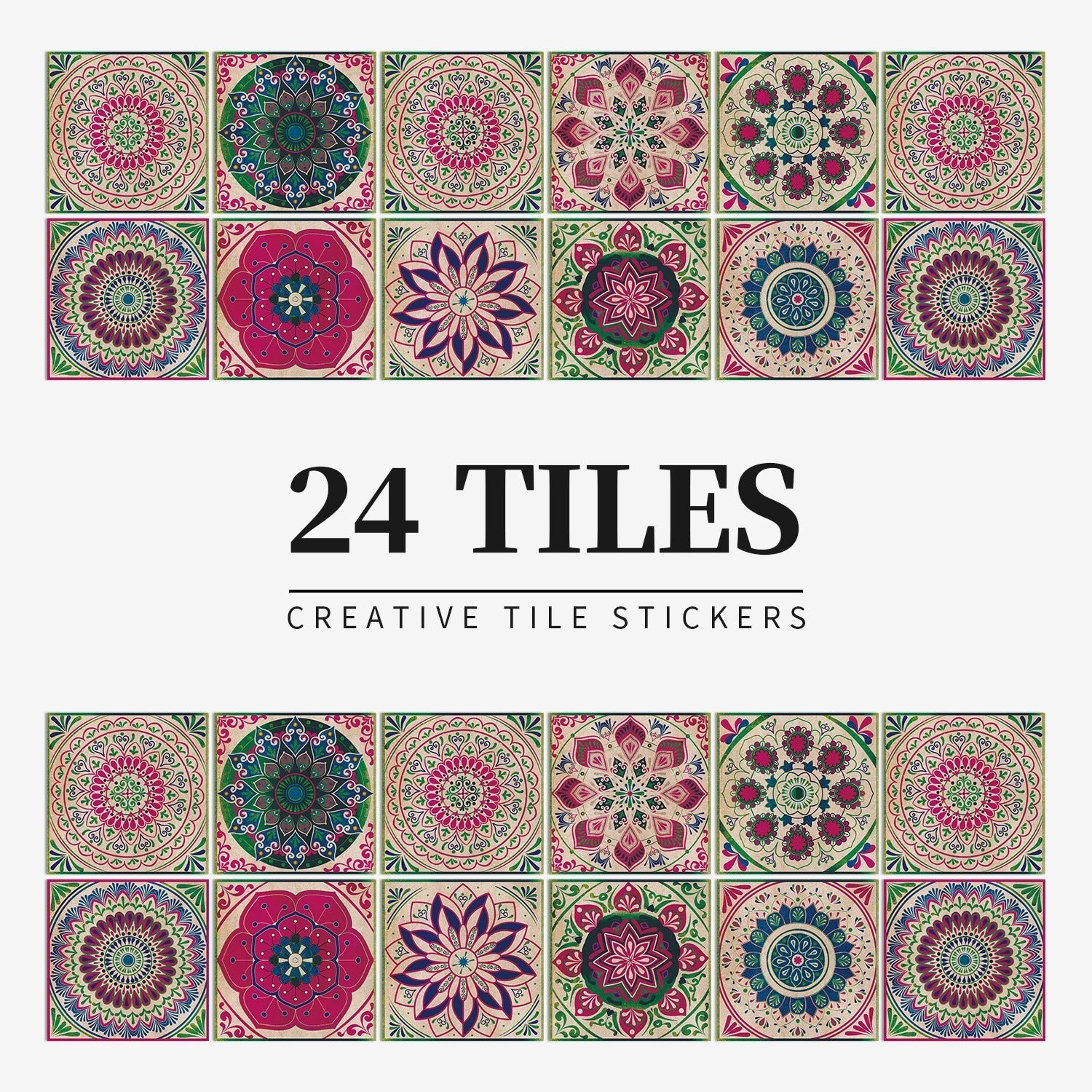 MandalaPatch | 24 Mandala Tegel Stickers - Europese Stijl, Peel & Stick, Waterdicht Vinyl Muur- & Vloerstickers 9