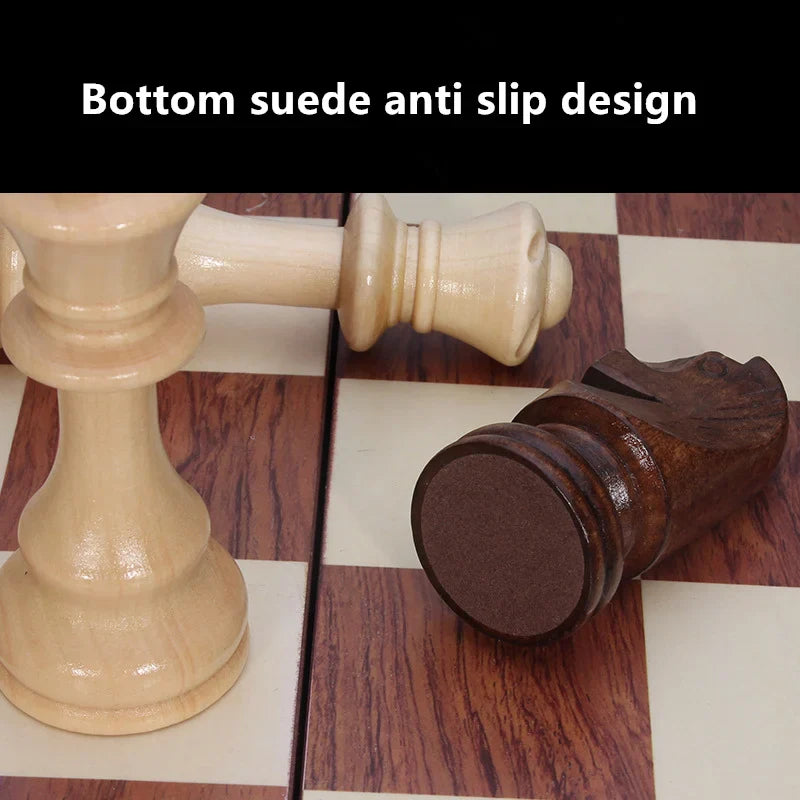 Conxunto de xadrez de madeira maciza Grandivo – Taboleiro de xadrez plegable de madeira maciza con pezas de xadrez de madeira e accesorios para xogo estratéxico