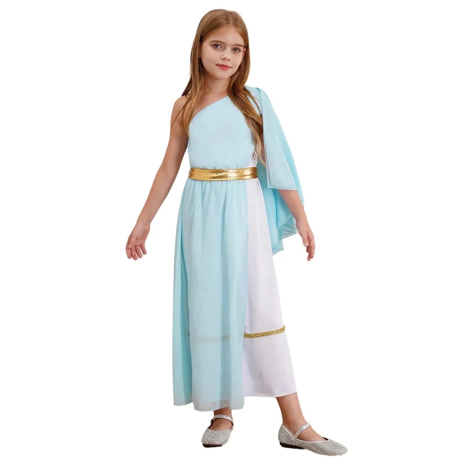 Meisjes Jurk – Griekse Toga met Ruches, Eén Schouder, Maxi voor Dans en Cosplay 0