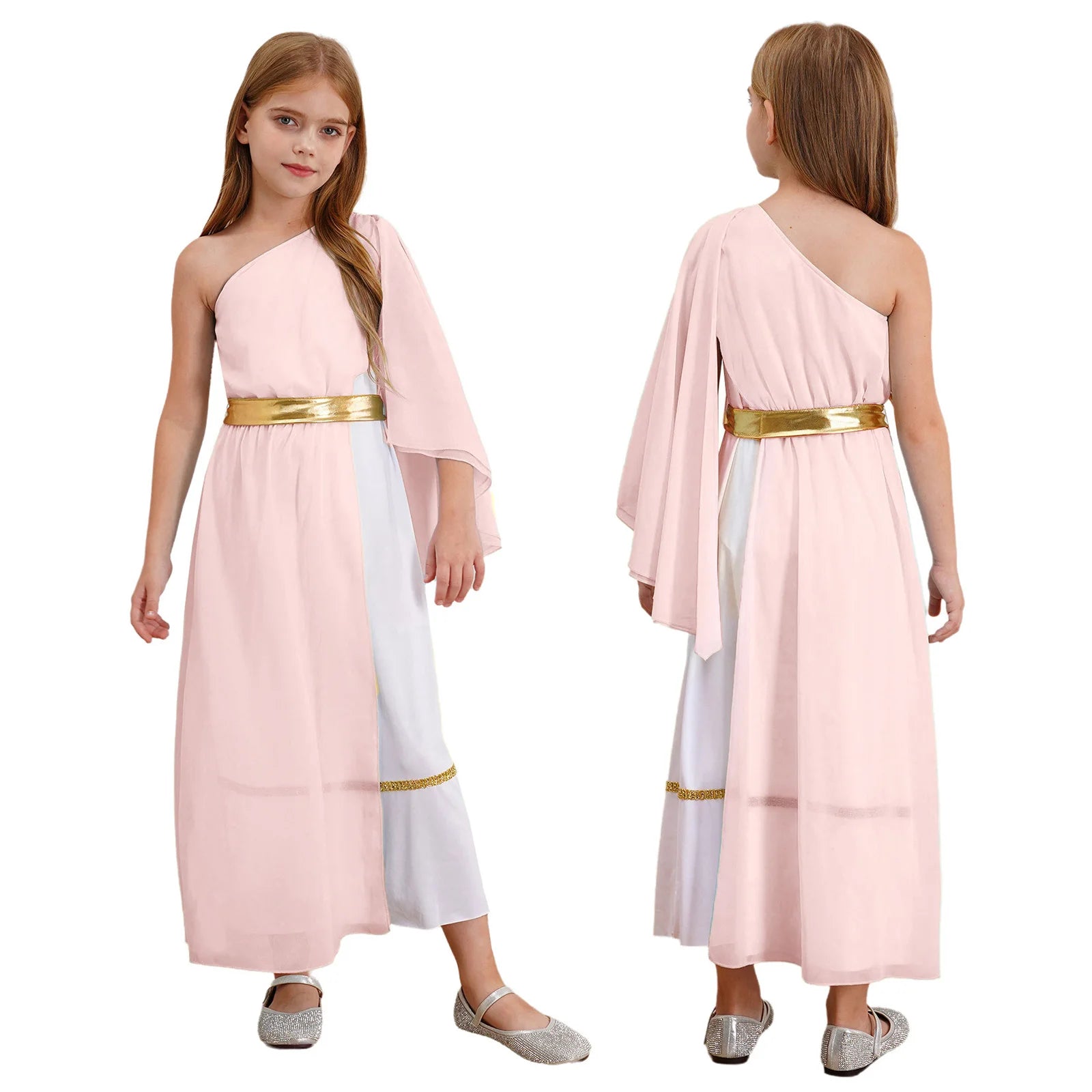 Meisjes Jurk – Griekse Toga met Ruches, Eén Schouder, Maxi voor Dans en Cosplay 10