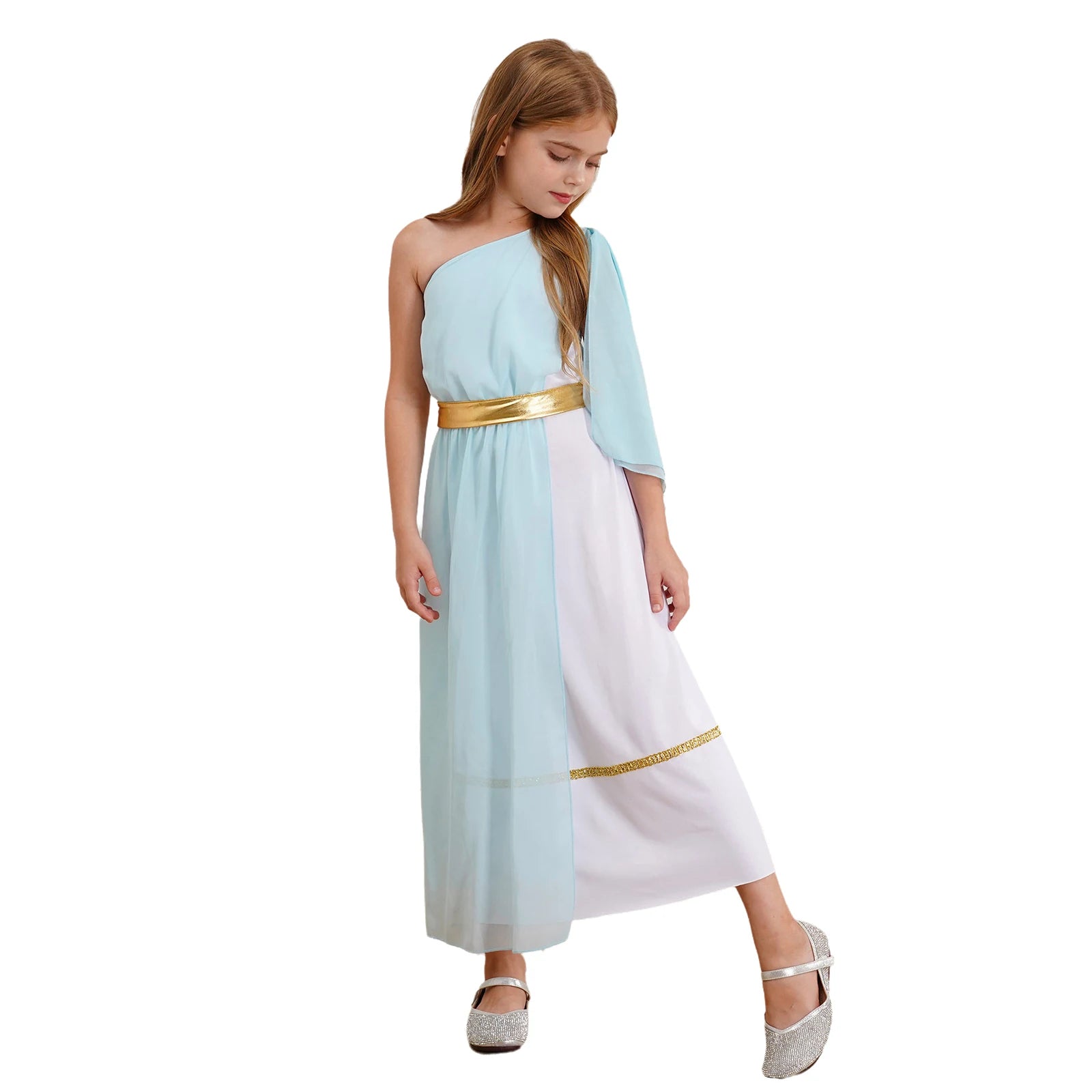 Meisjes Jurk – Griekse Toga met Ruches, Eén Schouder, Maxi voor Dans en Cosplay 2