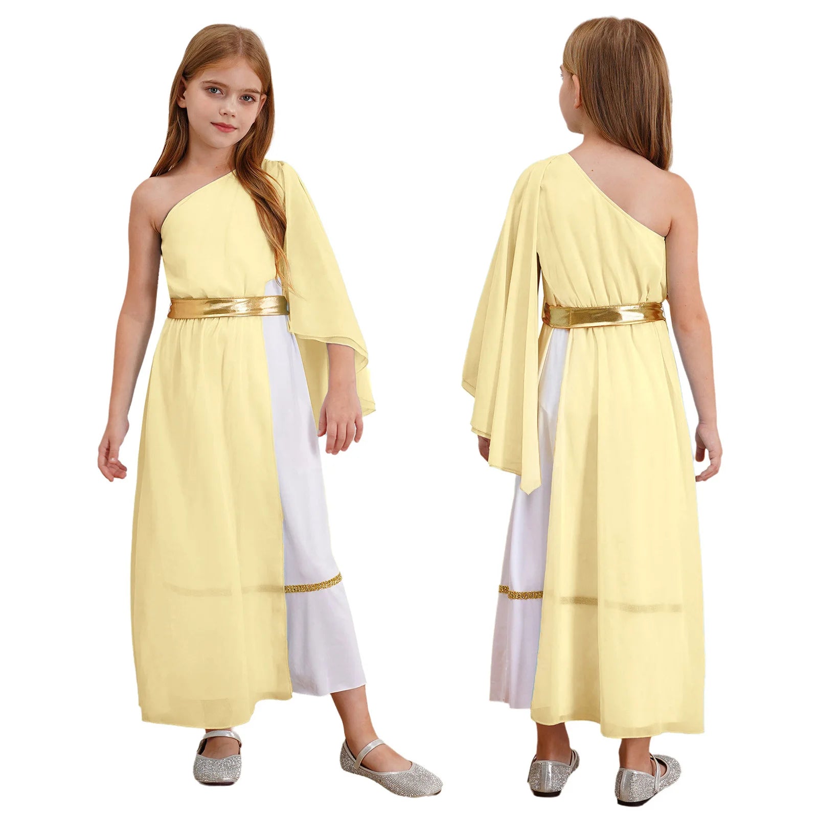 Meisjes Jurk – Griekse Toga met Ruches, Eén Schouder, Maxi voor Dans en Cosplay 6