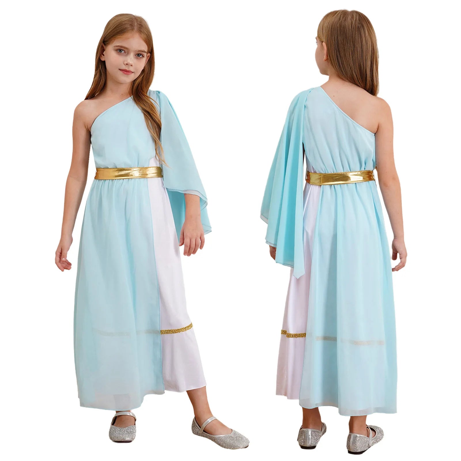 Meisjes Jurk – Griekse Toga met Ruches, Eén Schouder, Maxi voor Dans en Cosplay 8