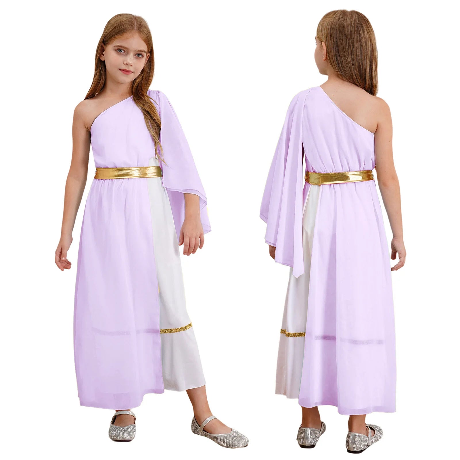 Meisjes Jurk – Griekse Toga met Ruches, Eén Schouder, Maxi voor Dans en Cosplay 9