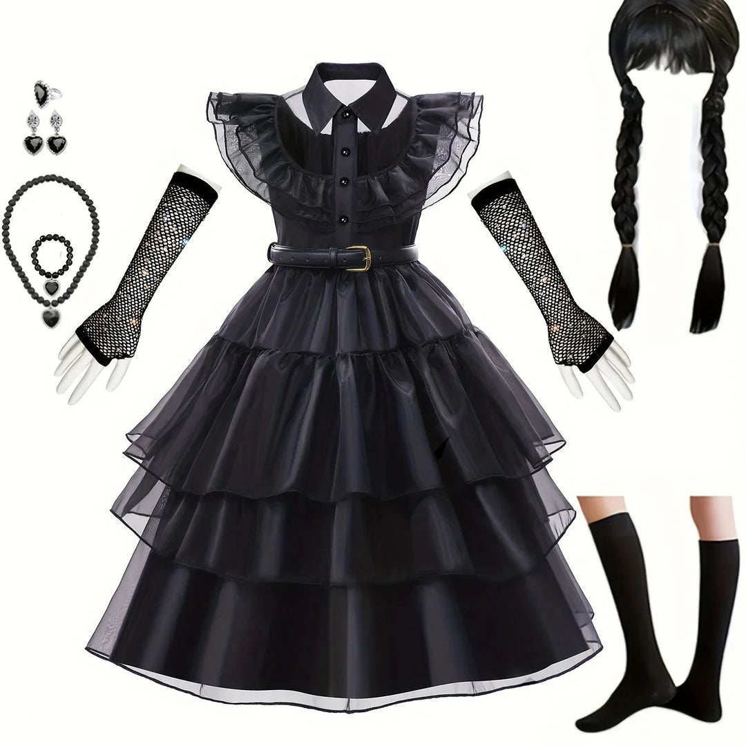 Meisjes Rimpelige Gotische Halloween Kostuum Jurk | Gelaagde Mini 0