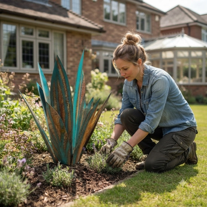 Metalen Agave – Weerbestendig decoratief tuinbeeld in roestkleur voor bloemperken en terrassen 1