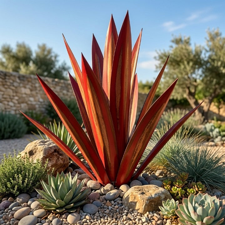 Metalen Agave – Weerbestendig decoratief tuinbeeld in roestkleur voor bloemperken en terrassen 2