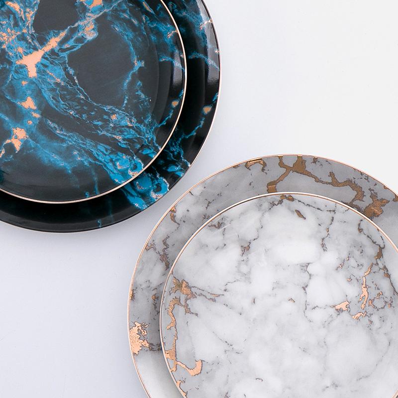 Michaelangelo | Luxe Marmeren Porseleinen Borden met Gouden Rand – Dessert-, Steak- & Dinerborden 2