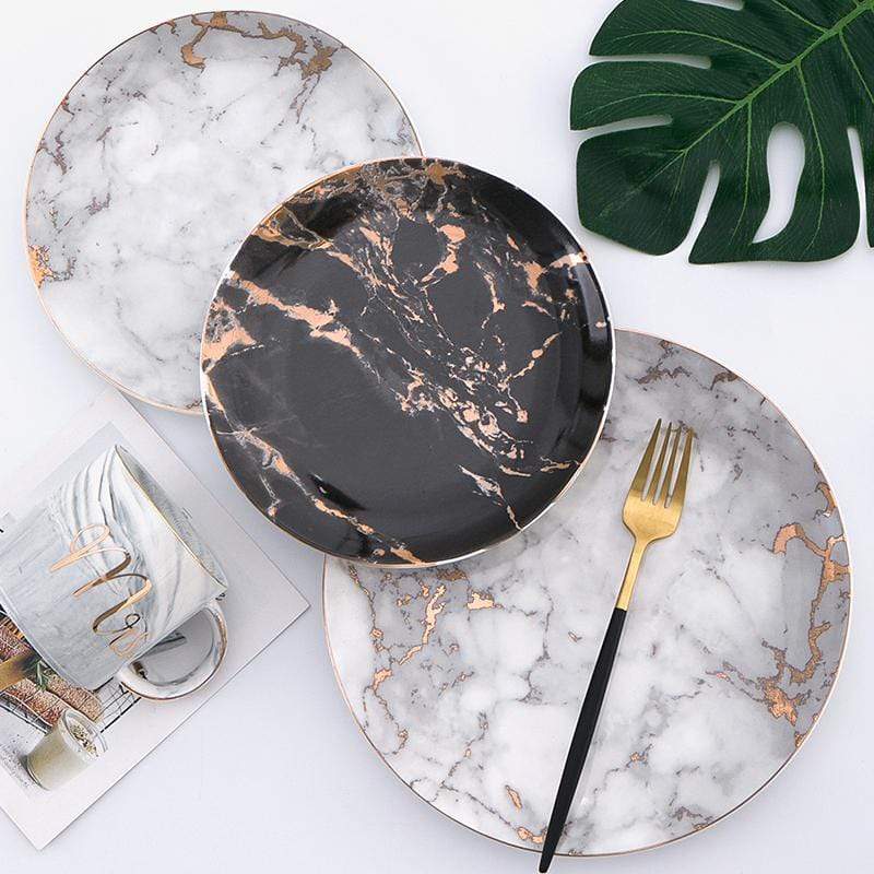 Michaelangelo | Luxe Marmeren Porseleinen Borden met Gouden Rand – Dessert-, Steak- & Dinerborden 3