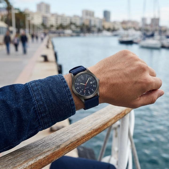 Militair herenhorloge – Analoog outdoorhorloge met nylon band en datumaanduiding 4