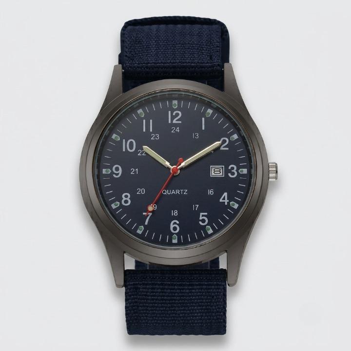 Militair herenhorloge – Analoog outdoorhorloge met nylon band en datumaanduiding 7